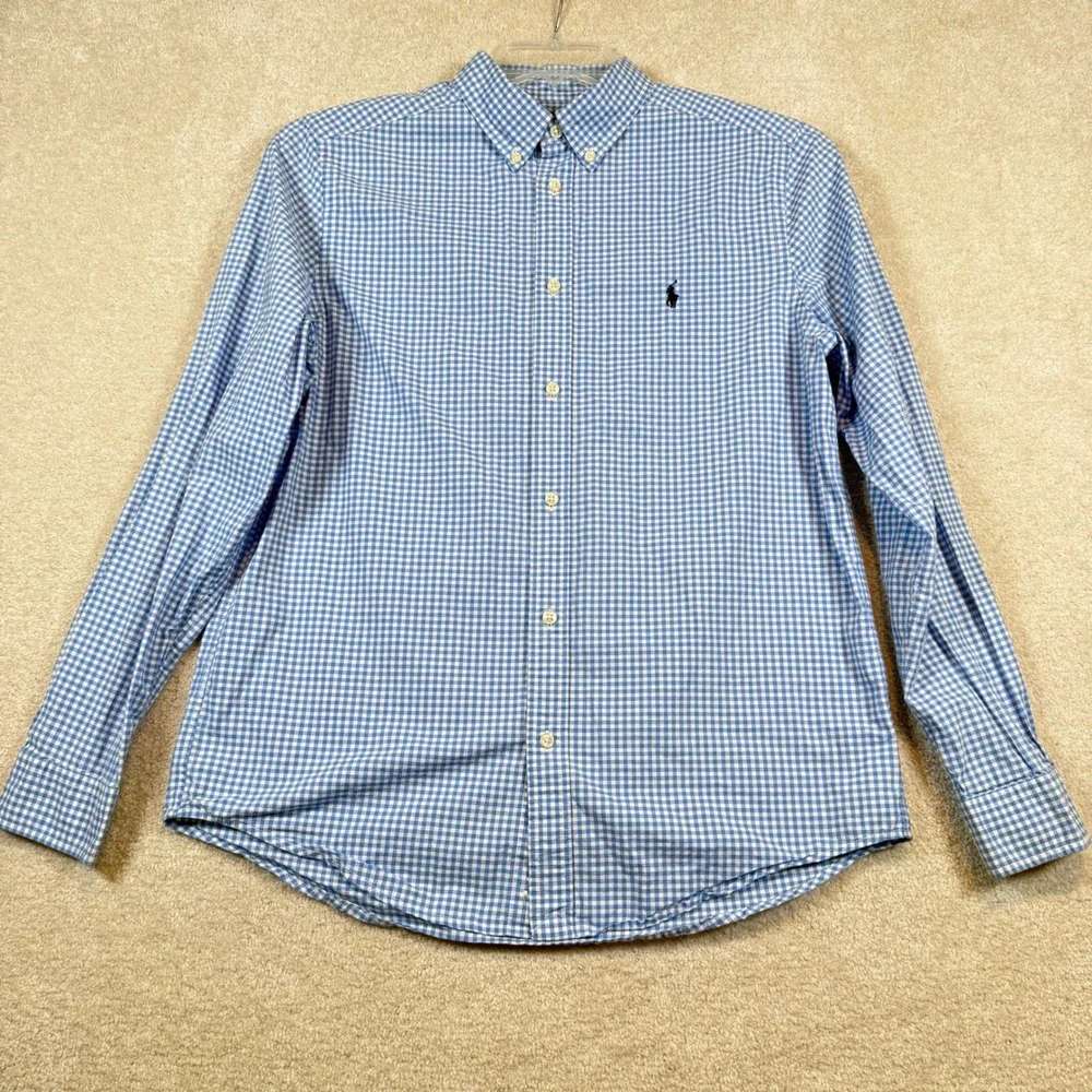 Ralph Lauren Kids XL Button Down Shirt Blue White‎ Gingham Check Natural Stretch
